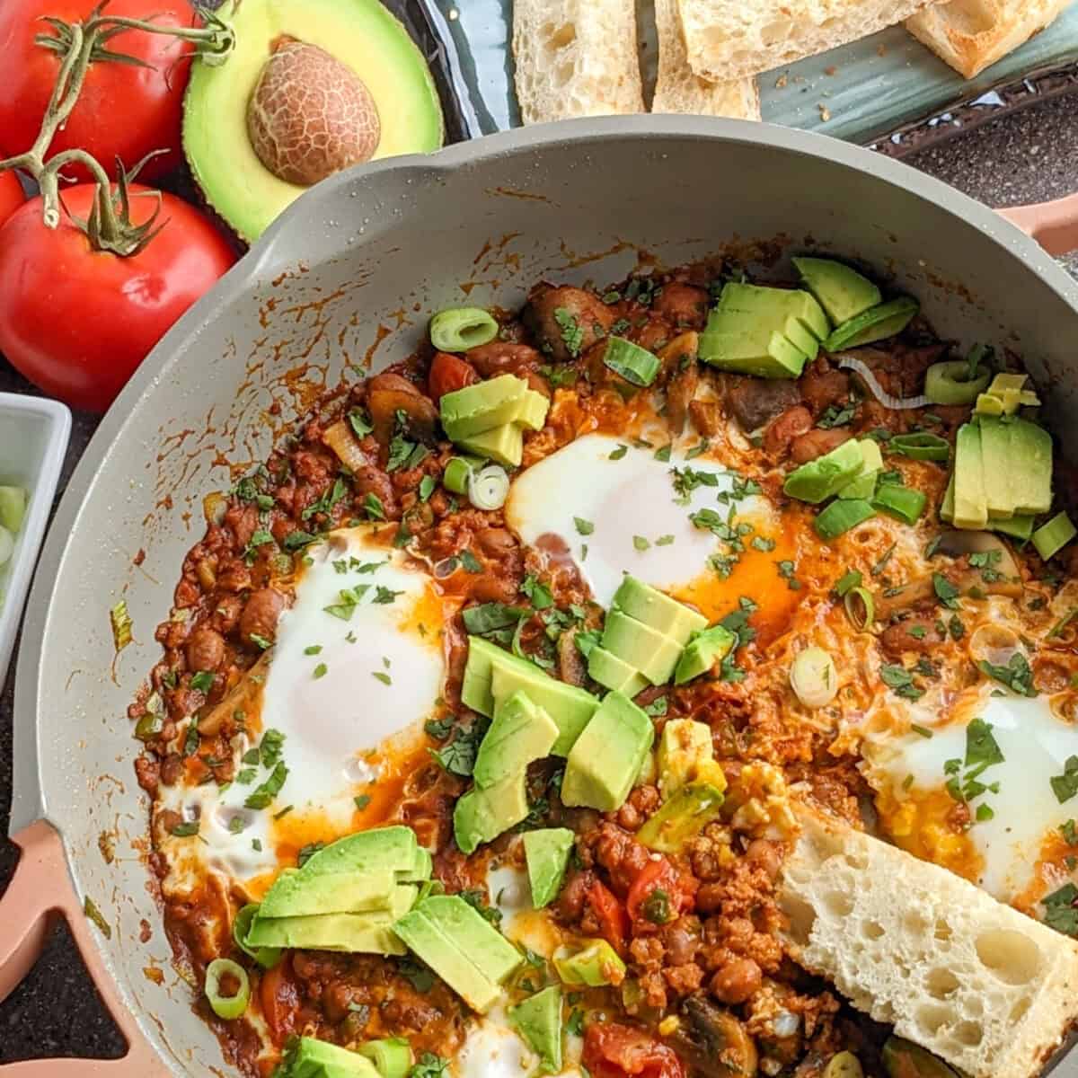 Piquant Chorizo Beans and Eggs Skillet - Just Maika Cooking